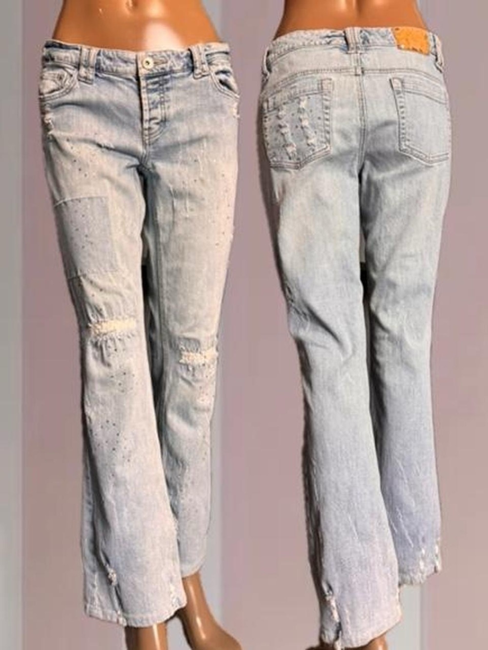 Amore Jeans Vintage Y2K Low Rise Bedazzled Rhinestone Bootcut Jeans